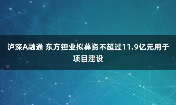 泸深A融通 东方钽业拟募资不超过11.9亿元用于项目建设